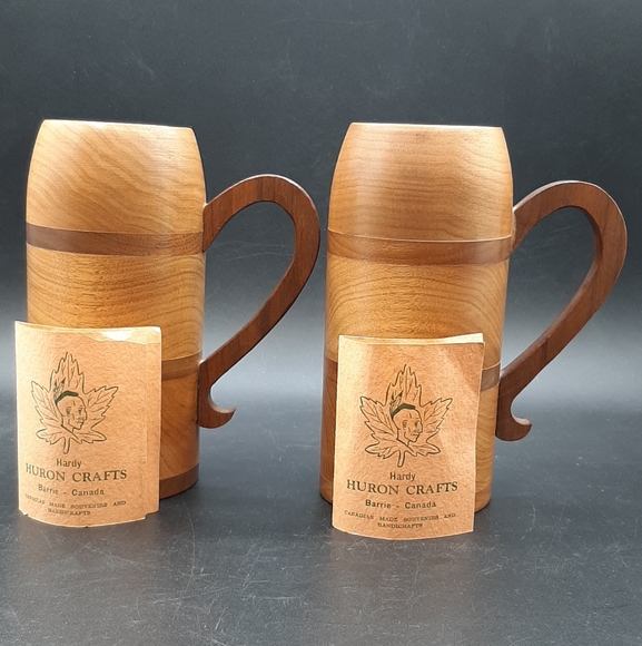 Hardy Huron Crafts Hand Crafted Wooden Mugs Barrie Ontario Butternut Walnut Wood - Picture 1 of 10